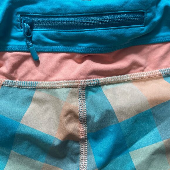 Lululemon running shorts, NEON turquoise, yellow, and orange checkered pattern - Picture 4 of 5